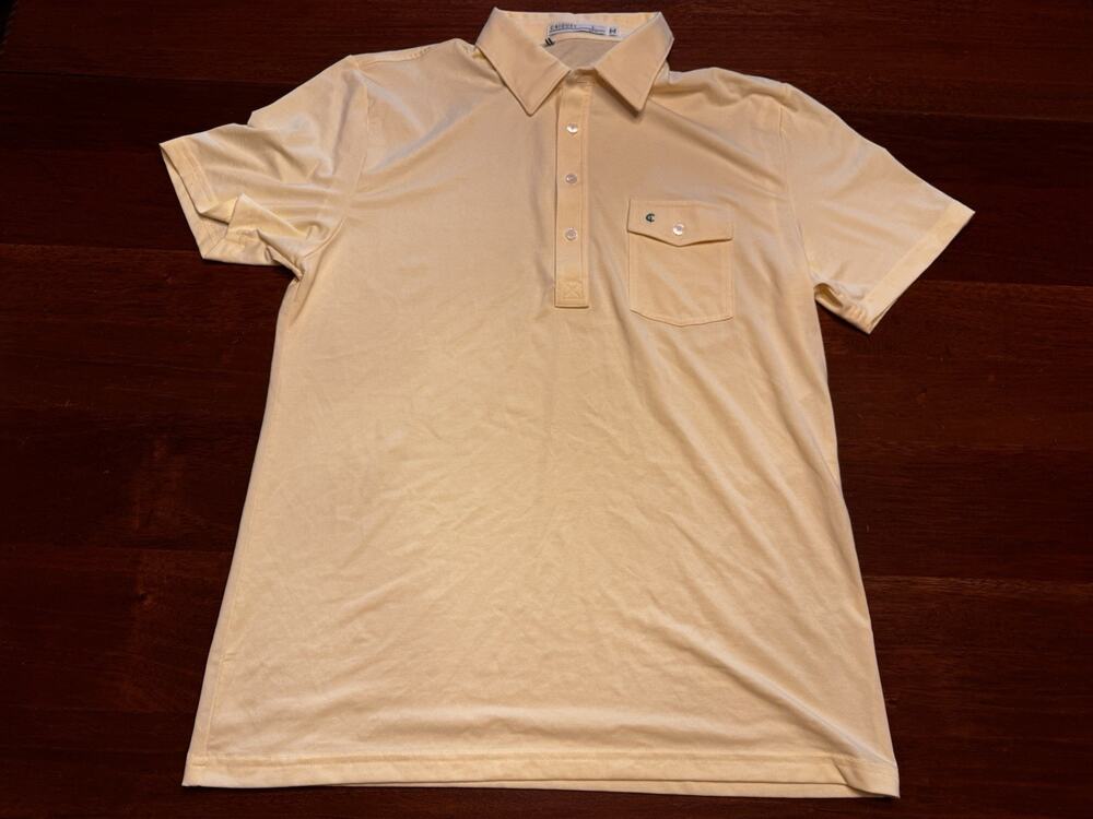 Large Criquet Players Polo Shirt Solid Pale Yellow Short Sleeve Pocket
